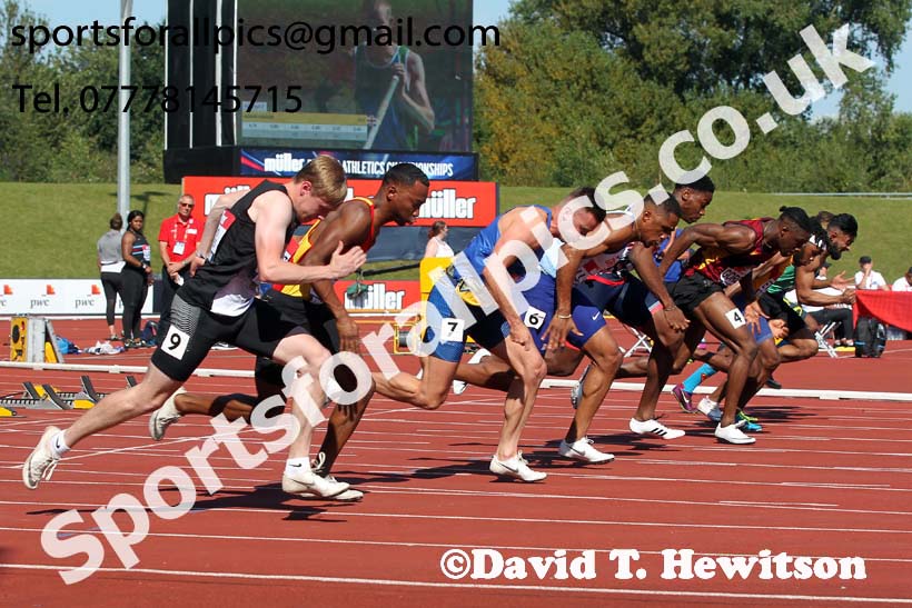 Mens 100 metres, 2019 Muller British Championships, Alexander Stadium, Birmingham. Photo: David T. Hewitson/Sports for All Pics